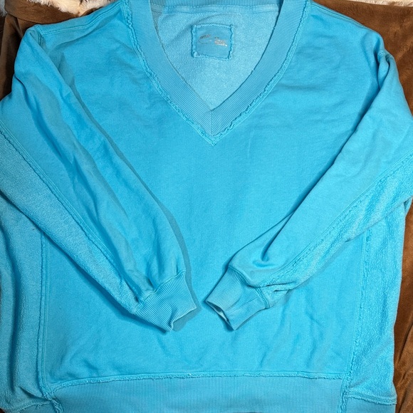 Aerie Sky Blue V-Neck Sweatshirt - Picture 1 of 3